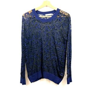 Hinge Nordstrom Blue & Black Damask Sweater Sheer, Size M